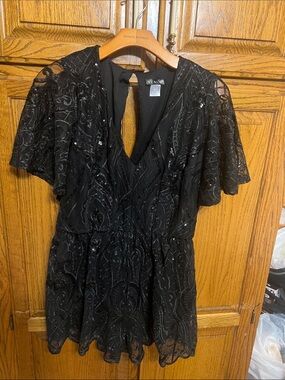 VENUS Black Sequined Lace Mini lace shorts